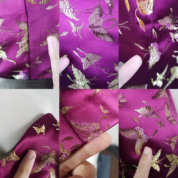 Betsey Johnson New York Rare Purple Satin Midi Butterfly Y2K Sheath Dress Size 6 - Picture 15 of 16